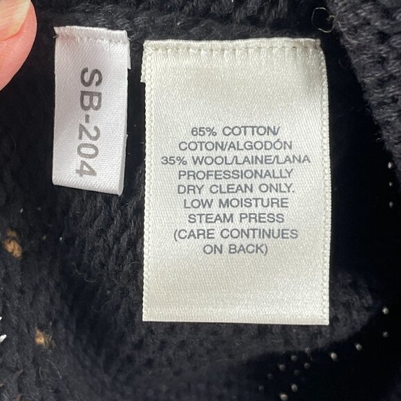 NWT Vintage Dead Stock Hand Embroidered Mixed Knit Bobble Black Tan Cardigan S - Picture 9 of 12